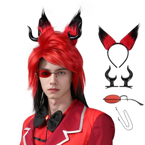 Red And Black Wig Short Wig Cosplay Anime Halloween costumes Wigs For Men