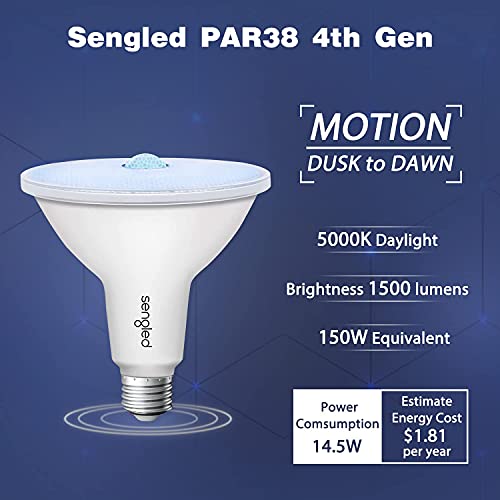 Sengled Outdoor Flood Light Bulbs Motion Activated, Motion Sensor Light Bulbs 5000K Daylight, Par38 Led Porch Lights With Dusk To Dawn Sensor, Waterproof, 1500Lm 150W Equivalent, 4 Pack #TOP5