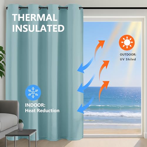 Image of Simplebrand Aqua Extra Long 10ft Curtains for Patio 120 Inches Long 2 Panels Set, Room Darkening Light Blocking Solid Thermal Insulated Energy Saving Grommet Noise Reducing Curtains, 50 Wx120 L