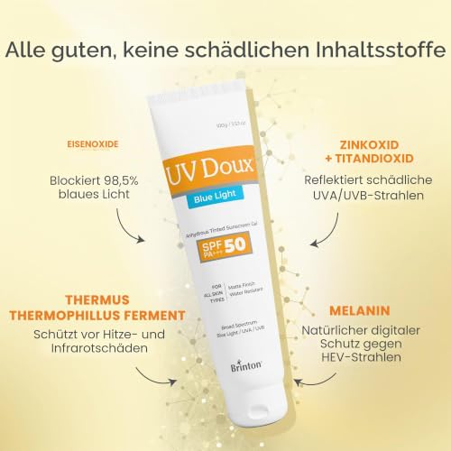 UV Doux Blue light Sunscreen Gel SPF 50 PA+++ | Tinted, Lightweight, Water Resistant | Matt Finish | UVA/UVB & Blue Light Protection… – Ansicht 5