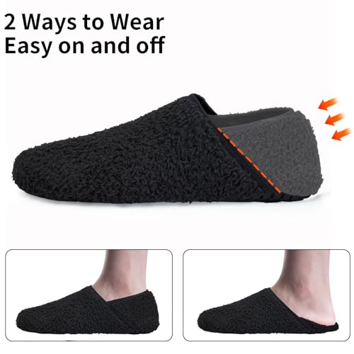 Image of WateLves Womens & Mens Lightweight Cozy Faux Furry House Slippers - Rubber Sole Slip On Sock Shoes - Foldable Travel Slippers - Indoor & Outdoor