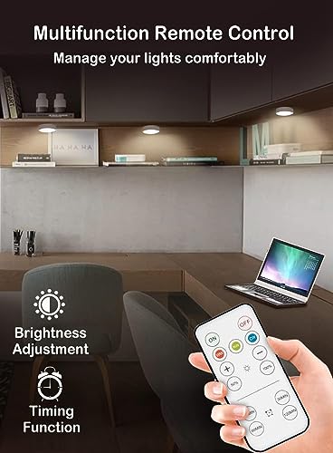 Helcona Wireless Under Cabinet Lighting,LED Puck Lights with Remote Control,3 Color Dimmable Timing Function Push Lights Ideal for Kitchen Cabinets, Bedrooms, Closets, Garage and More 3 Pack - Cosy Home Interiors Helcona Wireless Under Cabinet Lighting,LED Puck Lights with Remote Control,3 Color Dimmable Timing Function Push Lights Ideal for Kitchen Cabinets, Bedrooms, Closets, Garage and More 3 Pack - Image 5