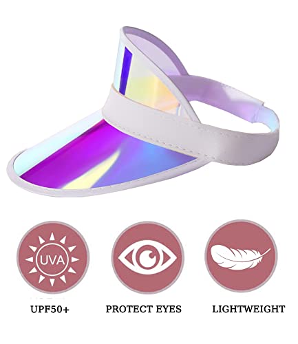 6 Pack Sun Visor Hats Women Men Colorful Adjustable Sunhat Uv Protection Beach Party Hat Golf Cap (Iridescent Blue) #TOP4