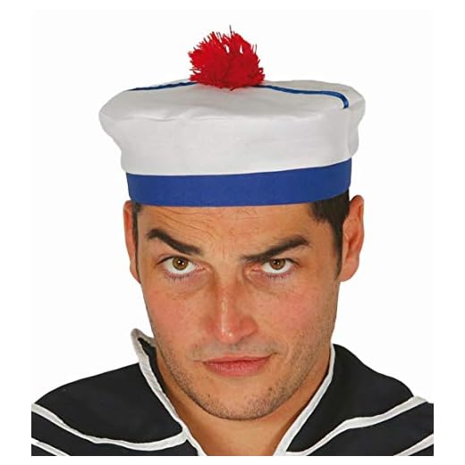 Gorro Sombrero Marinero Grumete Blanco con Pompom Rojo Talla Unica Accesorio Disfraz Carnaval Fiesta Halloween