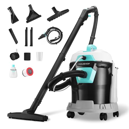 HAUSHOF 4 Gallon 5.5 Peak HP Wet/Dry Vacuum Upholstery Cleaner, Portable Shop Vacuum with 1-1/4 Inch Diameter x 5 Foot Hose, 13 Foot Cord, Ideal for Home, Workshop, and Garage Cleaning