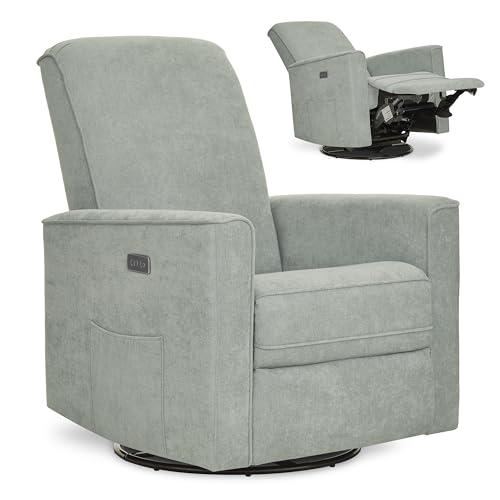 Image of Evolur Harlow Upholstered Power Glider Recliner with USB Charging - Rocking & 275 Swivel with Smooth Glide - Greenguard Gold & FSC Certified - Modern Nursery and Living Room Chair in Sage