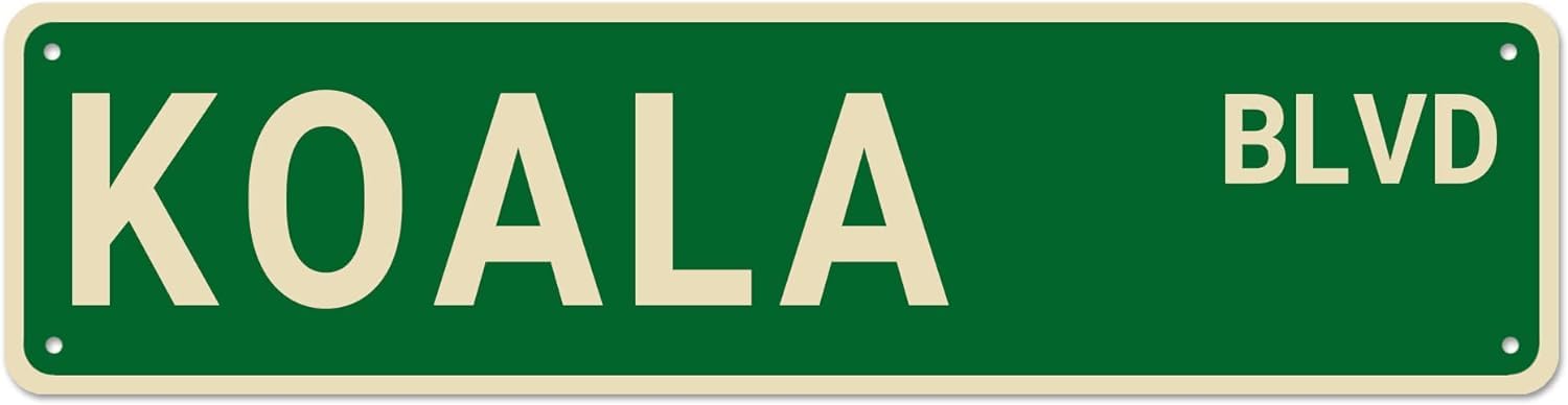 peiyeety Vintage Metal Tin Sign Koala Blvd Retro Street Sign, Rustic Wall Decor for Home, Wildlife Decor, Man Cave, Garage, Kitchen, Office, Farmhouse, Patio, Garden, Porch, 4 * 16 inch