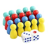 DYNWAVE Multicolor Pawns Wooden Pawns with 2 Dice Multicolor Pawns Pieces Chess Pieces for Board Games Table Marking Arts and Crafts