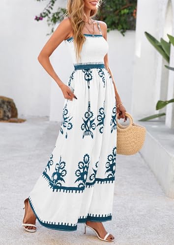 Image of PRETTYGARDEN Women's Summer Boho Maxi Dress Floral Sundresses | Spaghetti Strap, Sleeveless, Smocked Bodice, A-Line Long Flowy, Lightweight Soft, Wedding Guest Party, Beach Vacation Outfits