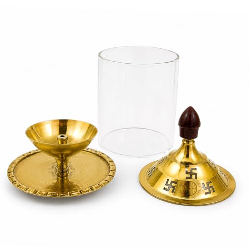 Image of DSH Brass Akhand Diya Decorative Brass Glass Oil Lamp and Tea Light Holder for Diwali Pooja and Gift Item. (S)