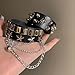 UINSUE Leather Bracelet Combo Metal Star & Spike Inlay Grunge & Punk Adjustable Wristband with Skull and Chains Decor Alt fashion Emo Style Accessories 8.66in/21cm (Black)