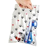 100 Pcs Pet Themed Print Bags — Paw Prints & Hearts, MSP1008 Clear Plastic Scatter Bags, Veterinary Treat Bag for Cat & Dog — Goodie Storage Bags w/Handles for Parties — Black & Red (9 x 12)