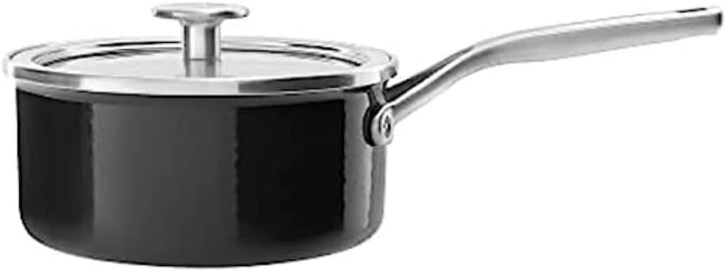 KitchenAid Steel Core Enamel 18 cm/2 Litre Saucepan with Lid, German Engineered Enamel, Induction, Oven Safe, Onyx Black