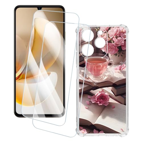 OAGELIM 2�Z�b�g �X�N���[���v���e�N�^�[ + �P�[�X OPPO Realme Note 70T 4G (6.74 �C���`) �Ƃ̌݊������� �A�[�e�B�X�e�B�b�N�J�X�^���v�����g�J�o�[�Ƌ����K���X�t�B���� �X�N���b�`�h�~ (�s���N�̌ߌ�)
