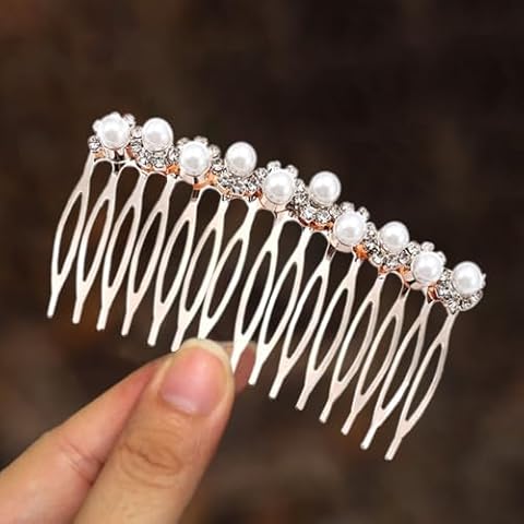 EVAZEN Pearl Bride Wedding Hair Comb Rose Gold Bridal Hair Piece Rhinestone Hair Accessories for Women and Girls Cover