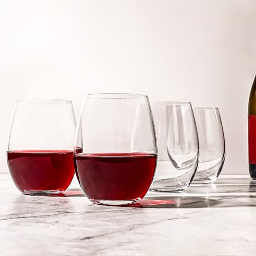 QOWOEO Stemless Wine Glass - Set of 12, 15 Oz Clear Cut Rim Wine Tumbler for Red, White Wine, Dishwasher Safe, Clear by QOWOEO - Used condition - Image 6