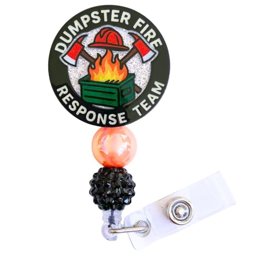 Dumpster Fire Rescue Team Beaded Badge Reel Cute Funny Humor Sarcastic Fire Response ID Name Holder...