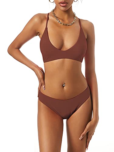 Image of ZAFUL Women's Tie Back Padded High Cut Bralette Bikini Set Two Piece Swimsuit