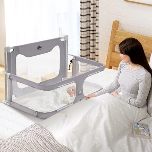 Playpals Baby Bassinet, Co Sleeper for Baby in Bed with Breathable and Visible Mesh Window, Bassinet Bedside Sleeper Together, Space-Saving Bedside Cribs, Soft Washable Cover (120x56x70CM, Grey)