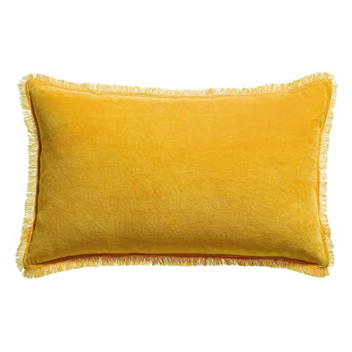 Image of Vivaraise Fara Cushion with Soft Filling - Washable Pillow Case - Removable Cover 100% Cotton Velvet - Fringed Finish