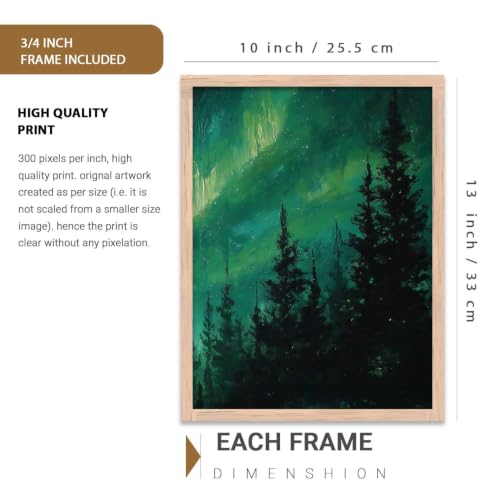 Image of kotart Big Aesthetic Nature Art Wall Framed Posters | Aurora Borealis Northern Lights View Framed Painting for Living Room Bedroom Wall Decor Set Of 3 (10X13 inch)