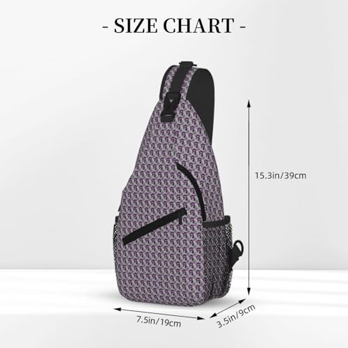 Bolsa de pecho cruzada elegante y ligera con estampado de calavera morada 3