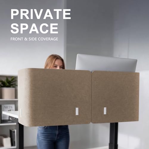 Image of Desk Privacy Panel,2PCS L-Shaped Clamp-On Office Desk Divider,2-in-1 Adjustable Acoustic Desktop Partition Or Under Desk Modesty Panel,for Office,Home,Felt(Dark Camel, 47.2 inch x 17.7 inch)