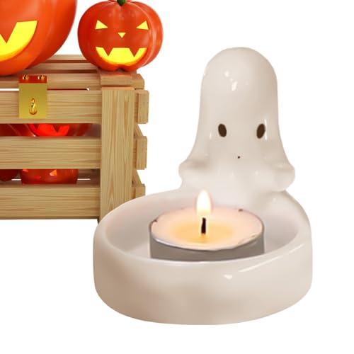 ETUCYNG Portavelas de fantasmas de Halloween, lindo candelabro de fantasmas, decoraciones de Halloween, lindo portavelas de té de dibujos animados, bonito portavelas de té, exquisito vaso de vela de