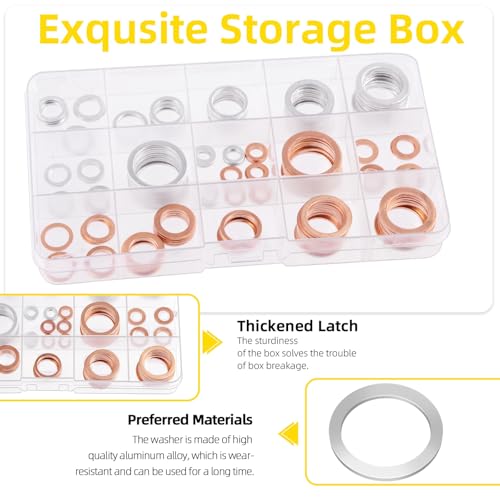 Image of 160Pcs Oil Drain Plug Gasket Set, Metric Aluminum & Copper Oil Drain Plug Washers Crush Washers Seals Flat Washers Compatible with Toyota /Audi /BMW (M6 M8 M10 M12 M14 M16 M18 M20)