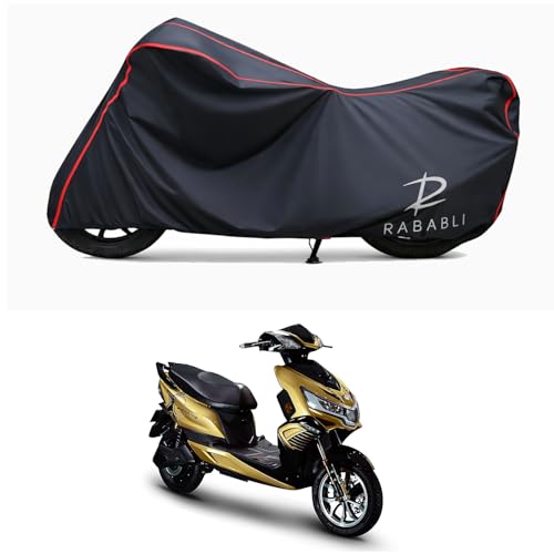Image of Waterproof Bike Body Cover Compatible for | Okinawa iPraise+ STD | Taffeta Fabric, Red Piping Design, Bottom Elastic Fit | Dustproof, Sun UV & Rain Protection for All Bikes