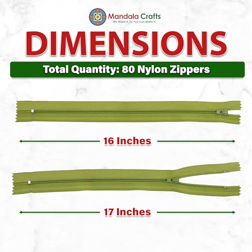 Image of Mandala Crafts 80 PCs Dill Green Closed-End 16 in Nylon Zippers for Sewing
