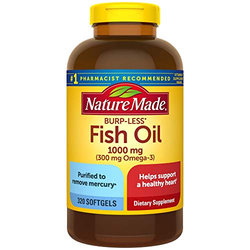 Fish Oil Burp-Less 1000 mg, 320 Softgels, Fish Oil Omega 3 Supplement For Heart Health