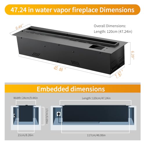 Touchscreen panel and sleek design of water vapor fireplace