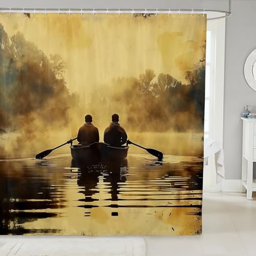 Homewish Rideau Douche 180x210cm Voile en Mer,Rideaux de Douche Bateau À Rames,Rideau de Baignoire Joueur de Bateau,Rideaux Salle de Bain pour Garçons Filles...