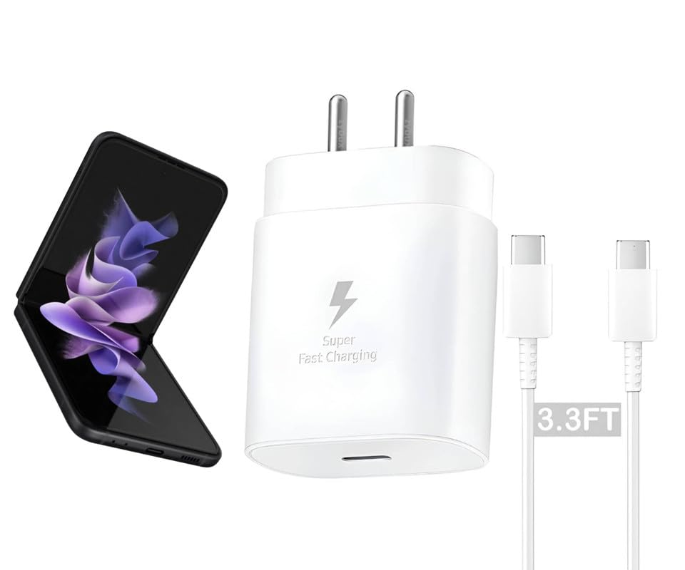 Image of 25W Type C Charger for Samsung Galaxy Z Flip 3 5G | USB C to C Port Super Fast Charging Adapter for Galaxy Tab S9 Ultra /S9 Fe /S9 /A9 /A9 Plus /S8, 25 w Quick Mobile Phone Adaptor USB-C Device, White
