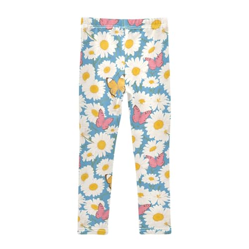 Wusikd Butterflies Girls' Leggings Toddler Doodles Daisies Kids Yoga Pants Dance Active Tights 4T2
