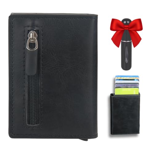 AKIDOS Cartera para Hombre con Bloqueo RFID, Tarjetero y Monedero con Cremallera, pequeña con Estilo Minimalista, Cuero Genuino, cumpleaños. Regalo Incluido. Tamaño 10x7x2Cm.