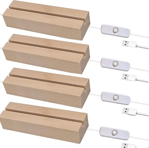 4 Pcs 5.9 Inch LED Wood Rectangle Light Display...