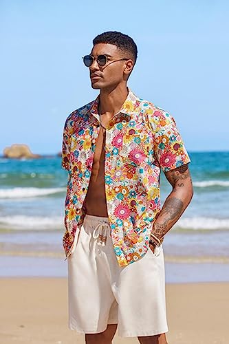 COOFANDY Mens Hawaiian Tropical Shirt Short Sleeve Casual Button Down Floral Summer Beach Shirts with Pocket2