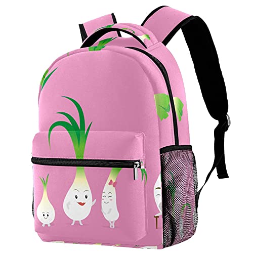 Sac à dos de voyage ergonomique rose à motifs oignons avec filet gourde