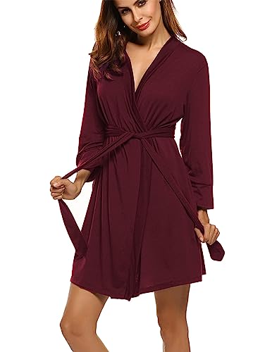 Image of HOTOUCH Womens Robe Lightweight Short Knit Bathrobe Soft Ladies Sleepwear with Pockets