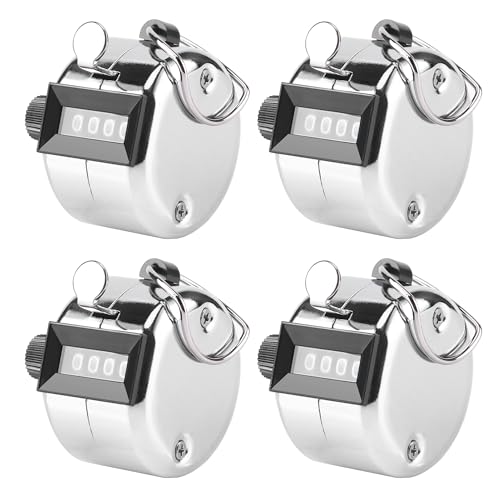 YiliYa 4 Pièces Compteur Manuel en Métal,Compteur à Cliquer 4 Chiffres à Clicker Compteur Mécanique pour Compter Marquer Golf Argent