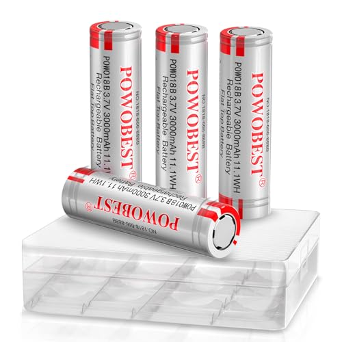 POWOBEST 3000mAh Wiederaufladbarer NiMH 3.7VAkku,POWO18B Flat Top Batterie Mit Batterieschutzbox, NO:1818-666-888B Batterie,für kleinen Lüfter,LED Stirnlampe,Produktpatentnummer:015037694-0001(4 Pack)