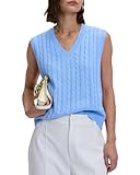 Locachy Women¡¯s Vintage Loose V Neck Sleeveless Cable Knit Preppy Style Pullover Sweater Vest Sky Blue-L, Blue