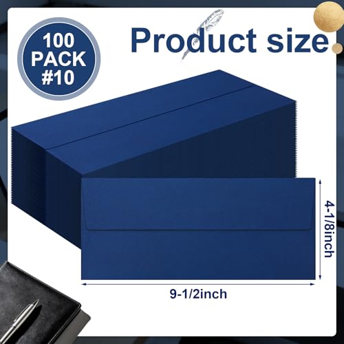 Image of Marspark 100 Qty #10 Navy Blue Business Envelopes 80 lb 4-1 /8'' x 9-1 /2'' Peel Press Letter Size Envelopes Professional Mailing Printable for Security Office Use Home Mail