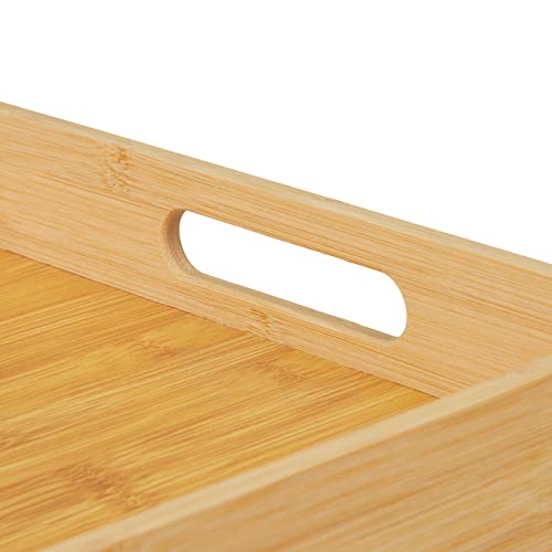 Relaxdays Tablett Bambus, HBT: 5,5 x 40 x 30 cm, Serviertablett mit Griffen, hoher Rand, Küchentablett rechteckig, Natur