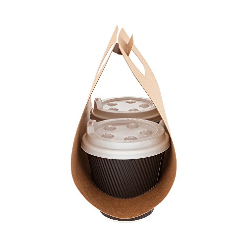 Paper Drink Carrier, Coffee Cup To Go Carrier, Duo Cup Holder With Handle - Holds 2 Cups - Kraft - 100Ct Box #TOP3