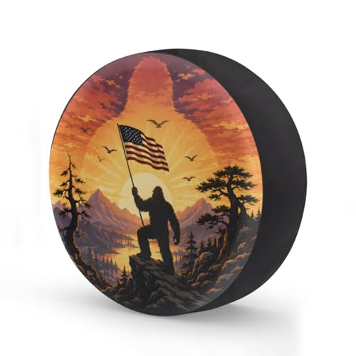 Image of Bigfoot American Flag Spare Tire Cover Wheel Covers Protectors Waterproof Dust-Proof Universal Fit Trailer, RV, SUV and Many Vehicle 15 Inch,C-01