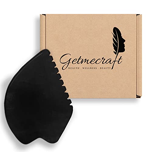 Getmecraft Herramienta de masaje facial Gua Sha con forma de hoja de obsidiana negra con bordes en forma de dientes