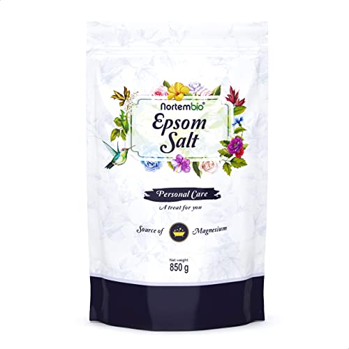 Nortembio Sal de Epsom (Sulfato de Magnesio) 850 g – Sales de baño para Relajación Muscular y Recuperación – Sales de Epsom para pies – Piel Sensible y Exfoliación – 100% Natural + eBook Gratis
